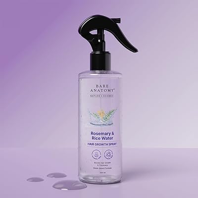 Bare Anatomy Rosemary Water Spray for Hair Growth & Hair Fall Control - With Rice Water & 100% Natural Extracts - 200ml