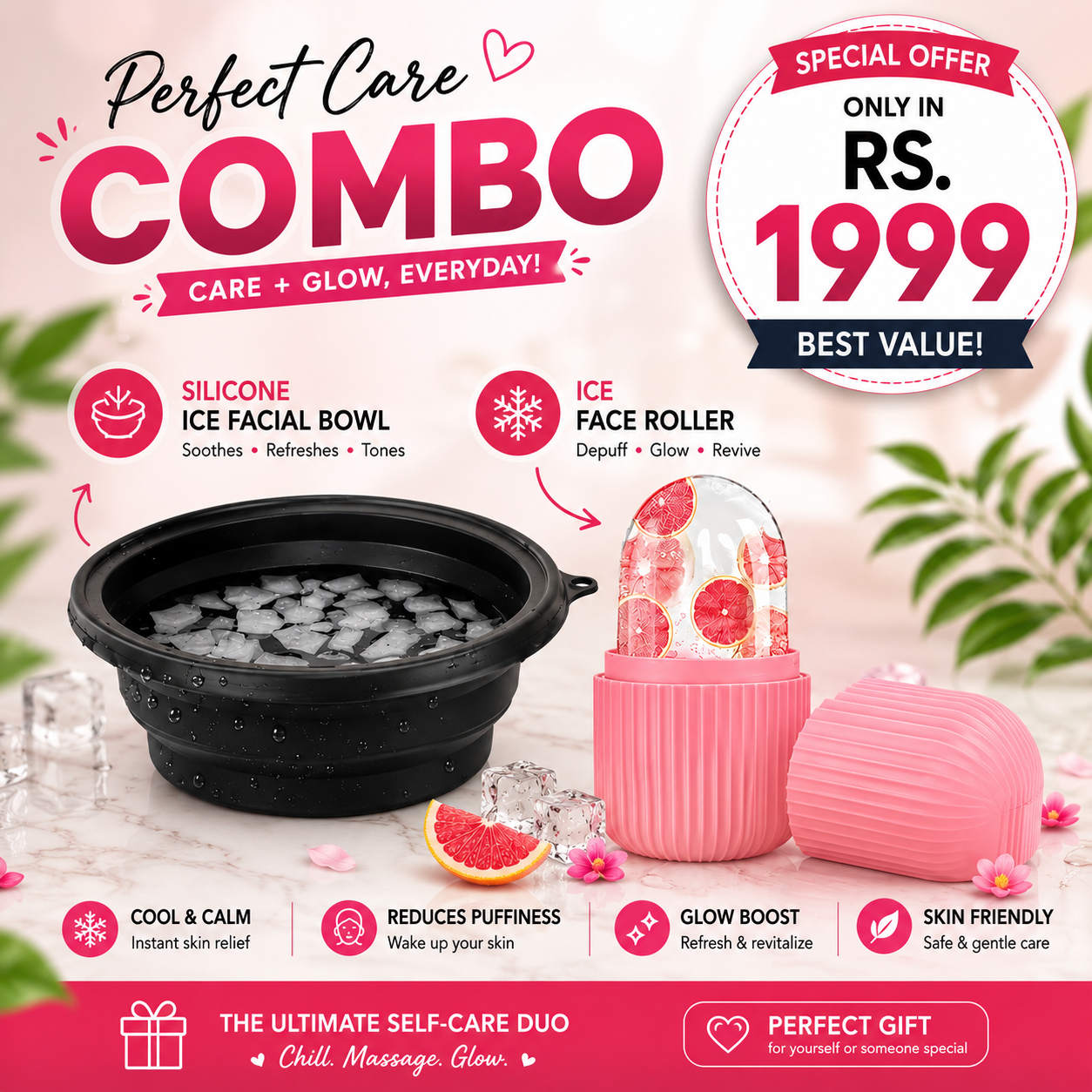 Perfect Care Combo – Silicone Ice Facial Bowl & Ice Face Roller