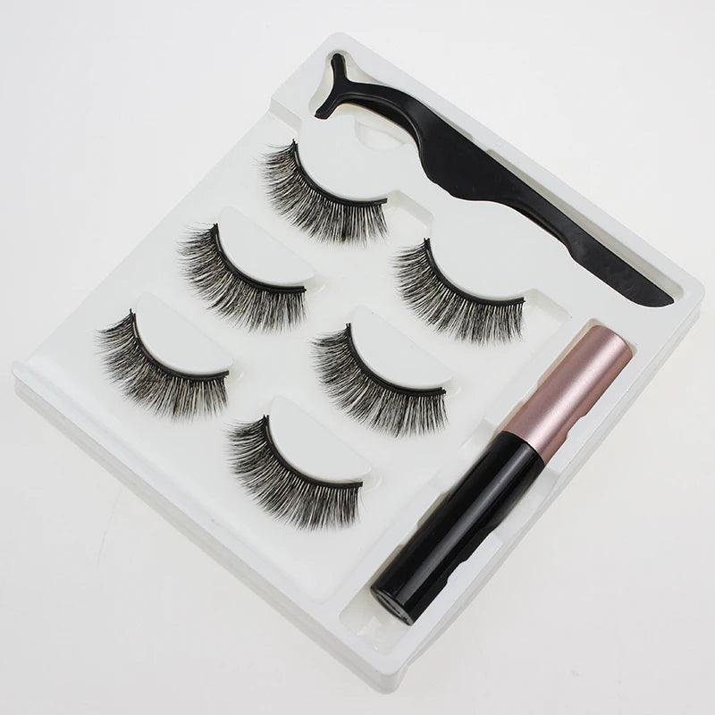 3 Pairs Magnetic Eyelash With Magnetic Liquid Eyeliner & Tweezer khubsurti.pk