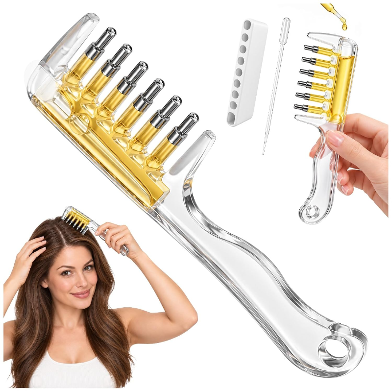 Unisex Transparent Hair Oil Comb Applicator Massage with Built-In Liquid Reservoir