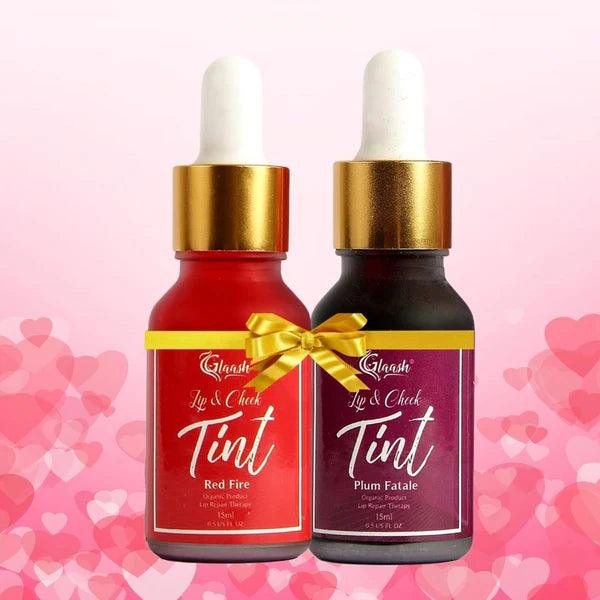 Glaash Water-Based Lip & Cheek Tint – 15 ml Pack of 2: Plum Fatale & Red Fire khubsurti.pk