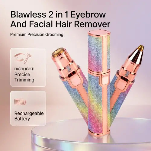 2 in 1 rechargeable eyebrow and facial hair remover precision grooming trimmer.
