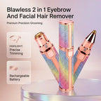 2 in 1 rechargeable eyebrow and facial hair remover precision grooming trimmer.