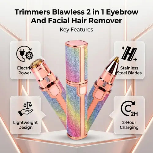 2 in 1 rechargeable eyebrow and facial hair remover precision grooming trimmer.