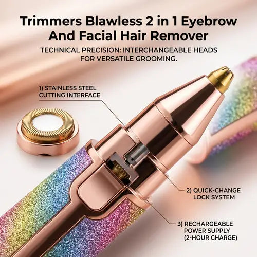 2 in 1 rechargeable eyebrow and facial hair remover precision grooming trimmer.
