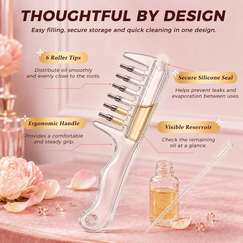 Unisex Transparent Hair Oil Comb Applicator Massage with Built-In Liquid Reservoir