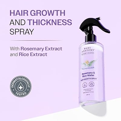 Bare Anatomy Rosemary Water Spray for Hair Growth & Hair Fall Control - With Rice Water & 100% Natural Extracts - 200ml