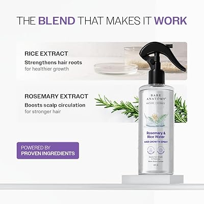 Bare Anatomy Rosemary Water Spray for Hair Growth & Hair Fall Control - With Rice Water & 100% Natural Extracts - 200ml