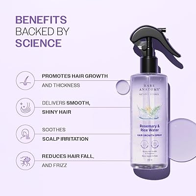Bare Anatomy Rosemary Water Spray for Hair Growth & Hair Fall Control - With Rice Water & 100% Natural Extracts - 200ml