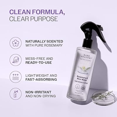 Bare Anatomy Rosemary Water Spray for Hair Growth & Hair Fall Control - With Rice Water & 100% Natural Extracts - 200ml