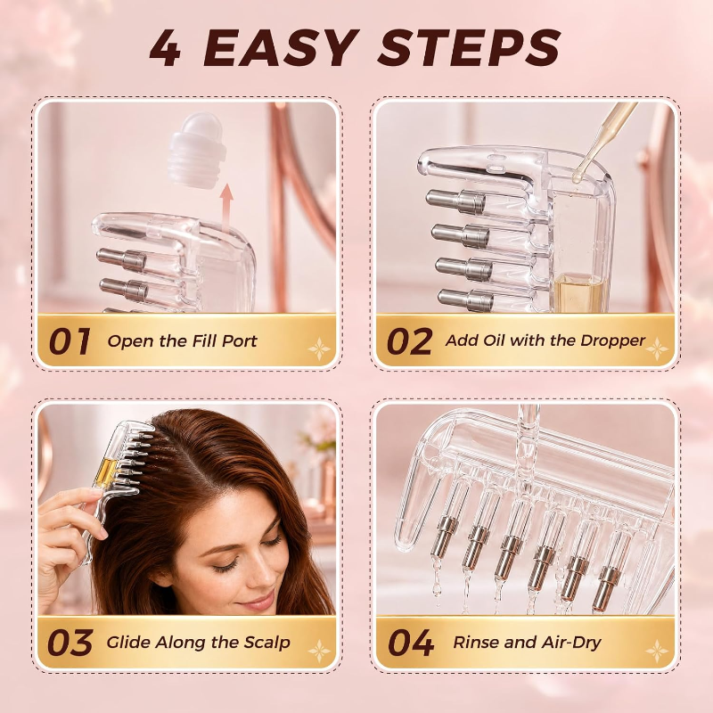 Unisex Transparent Hair Oil Comb Applicator Massage with Built-In Liquid Reservoir