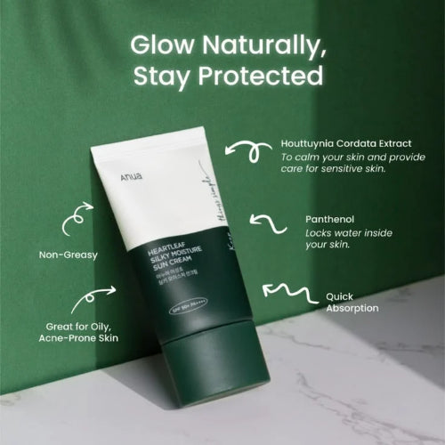 Anua Heartleaf Silky Moisture Sun Cream SPF 50 Plus PA++++ 50ml Korean sunscreen with Heartleaf extract