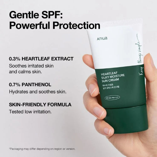 Anua Heartleaf Silky Moisture Sun Cream SPF 50 Plus PA++++ 50ml Korean sunscreen with Heartleaf extract
