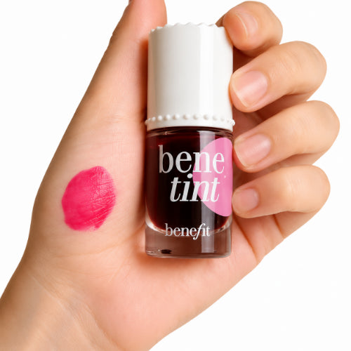 Benefit Bene Tint rose lip and cheek stain with a lightweight, long-lasting formula for natural-looking lips and rosy cheeks.