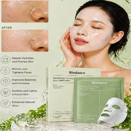 Biodance Refreshing Sea Kelp Real Deep Mask 4 sheet Korean hydrogel facial mask for hydration and soothing care