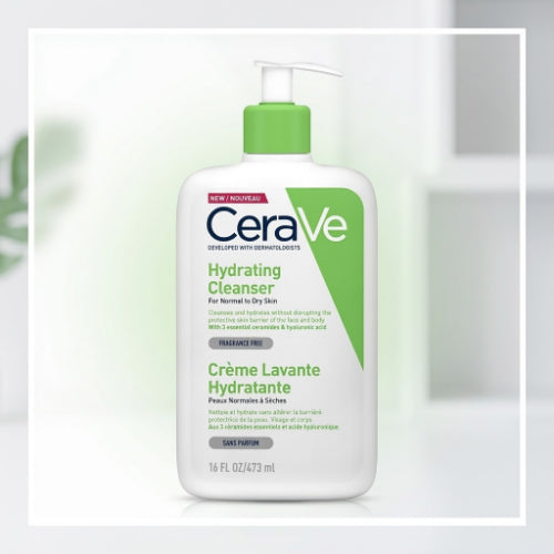 CeraVe Hydrating Facial Cleanser for normal to dry skin with ceramides and hyaluronic acid