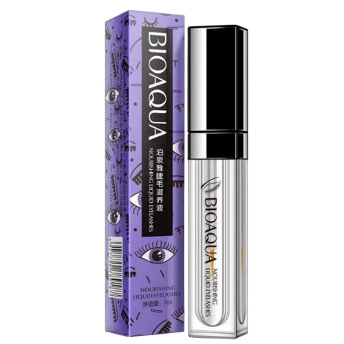 Bioaqua Nourishing Liquid Eyelashes Serum 7ml in a silver bottle with purple packaging.
