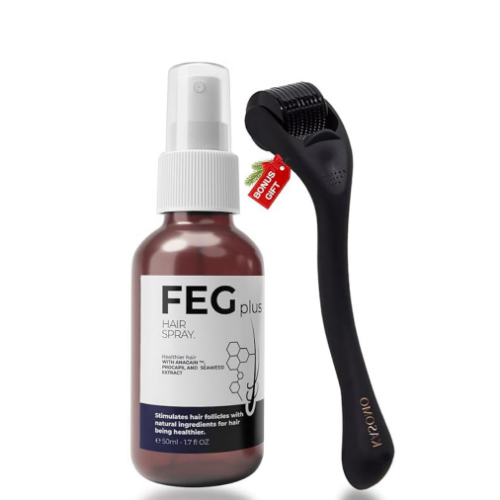 FEG Plus Hair Growth Spray with 0.5mm Titanium Derma Roller Hair and Skin Care Bundle