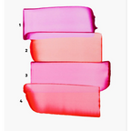 HUDA MOJI colorful lipstick collection featuring pink, coral, and red lipstick tubes with matching product packaging arranged on a soft pastel background.