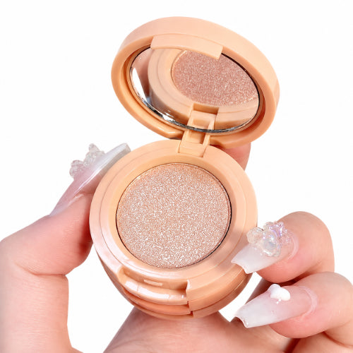 MISS LARA 3-in-1 Matte Blush and Highlighter Palette with mirror in a compact peach case.