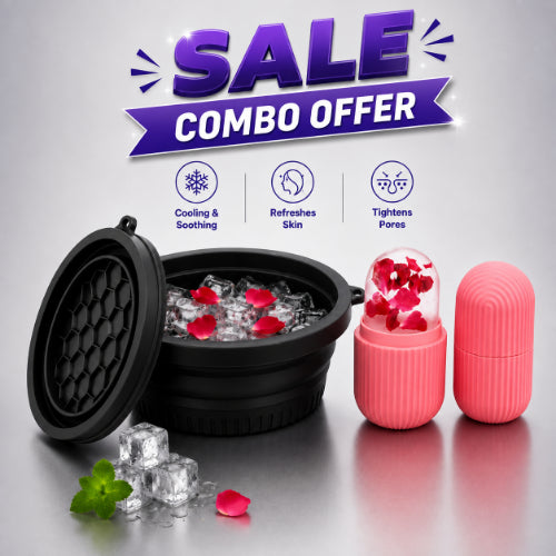"Silicone Ice Facial Bowl and Ice Face Roller Combo on a white background."