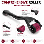 540 titanium microneedle derma roller with ergonomic handle for facial skincare, acne scar treatment, and hair growth therapy.
