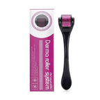 540 titanium microneedle derma roller with ergonomic handle for facial skincare, acne scar treatment, and hair growth therapy.