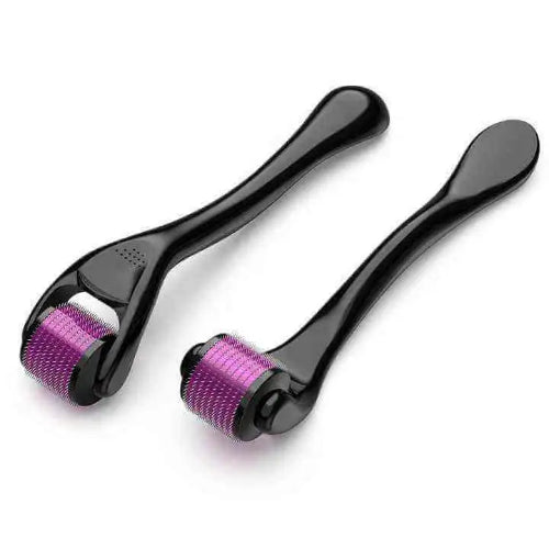 540 titanium microneedle derma roller with ergonomic handle for facial skincare, acne scar treatment, and hair growth therapy.