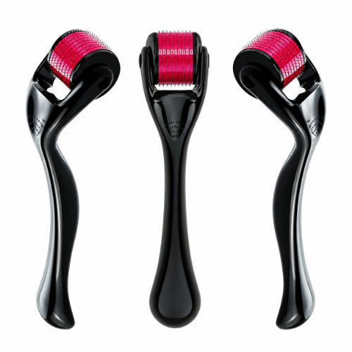 540 titanium microneedle derma roller with ergonomic handle for facial skincare, acne scar treatment, and hair growth therapy.