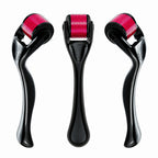 540 titanium microneedle derma roller with ergonomic handle for facial skincare, acne scar treatment, and hair growth therapy.