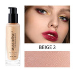 Miss Rose Oil-Free Liquid Foundation in three 30ml bottles with black caps