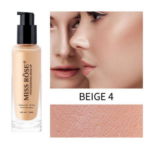 Miss Rose Oil-Free Liquid Foundation in three 30ml bottles with black caps