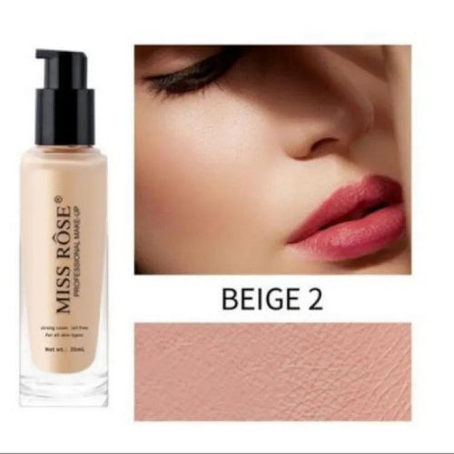 Miss Rose Oil-Free Liquid Foundation in three 30ml bottles with black caps