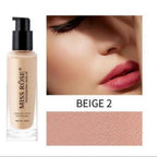 Miss Rose Oil-Free Liquid Foundation in three 30ml bottles with black caps