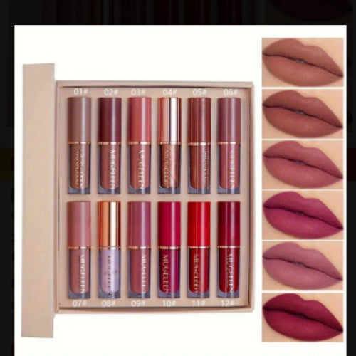 Mocallure Thanks For The Love Lip Set 12-piece makeup collection in beige packaging.