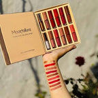 Mocallure Thanks For The Love Lip Set 12-piece makeup collection in beige packaging.