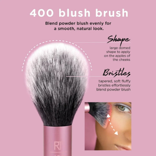 Real Techniques blush brush with soft synthetic bristles for applying blush and bronzer