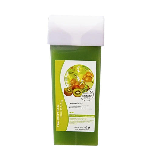 Pink roll-on wax heater with green wax cartridge and waxing strip for easy, smooth body hair removal at home.