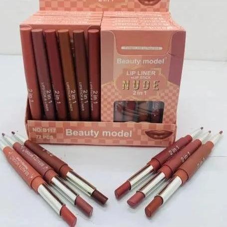 Nude Beauty Model 2 in 1 Professional Makeup Lip Liner and Lipstick Set ( 6 Pack ) khubsurti