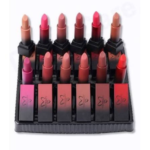 "Huda Beauty 12-piece matte lipstick set with a free random beauty accessory"