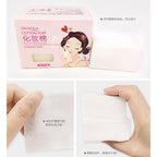 Bioaqua Cotton Puff makeup remover pads in a pink box with a stack of soft white facial cleansing pads.