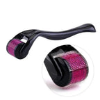 540 titanium microneedle derma roller with ergonomic handle for facial skincare, acne scar treatment, and hair growth therapy.