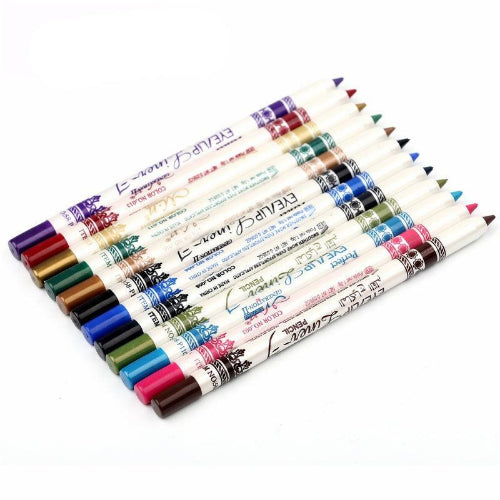 Miss Demi colorful liquid eyeliners arranged in a row, featuring multiple vibrant shades including red, green, blue, orange, purple, brown, pink, yellow, and black.
