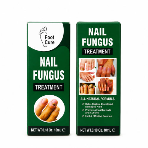 Foot Cure Nail Fungus Treatment 10ml product boxes showing front and back packaging with all-natural formula