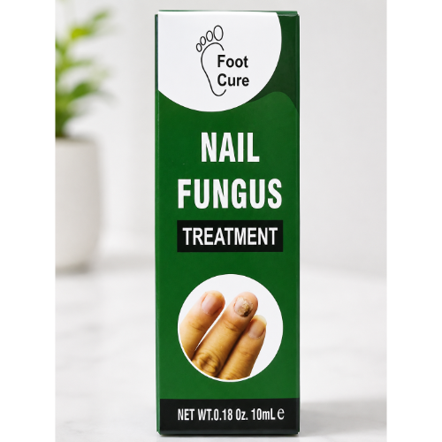 Foot Cure Nail Fungus Treatment 10ml product boxes showing front and back packaging with all-natural formula