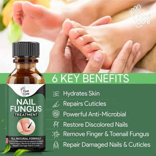 Foot Cure Nail Fungus Treatment 10ml product boxes showing front and back packaging with all-natural formula