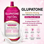 Glupatone Extreme Strong Skin Whitening Emulsion Ultra Plus GS-120 pouch packaging with bright pink and gold design.