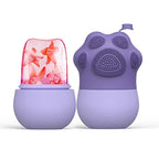 "Purple Cat Claw Ice Massage Device with a floral ice insert on a white background."