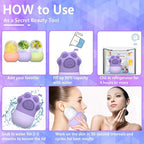 "Purple Cat Claw Ice Massage Device with a floral ice insert on a white background."