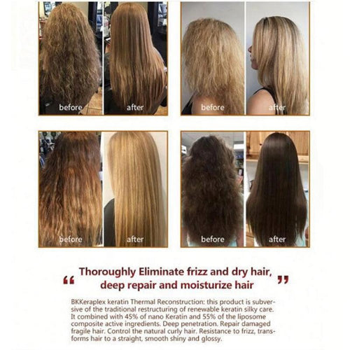 Keraplex Brazilian Keratin Hair Treatment 3-step hair care set with three treatment bottles for smooth, shiny, frizz-free hair.